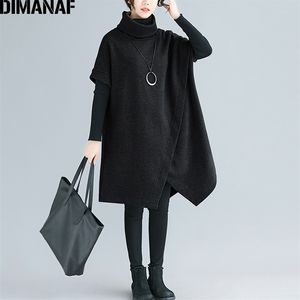 Dimanaf Oversize Winter Jesień Kobiety Swetry Bluzy Bawełna Zagęścić Oversize Turtleneck Lady Tops Kobieta Loose Bat Sleeve 210816