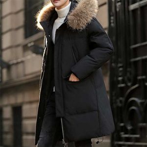 Giacca calda da uomo Parka invernale Collo in pelliccia Giacca a vento Giù Cappotto Cappotto nero spesso Uomo Casual Autunno Caldo Giacche antivento Uomo 211216