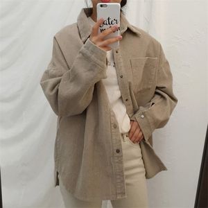 Zoki Harajuku Corduroy Kadın Gömlek Ceketler Sonbahar Uzun Kollu Ince Mont Casual Vintage Cep Kadın Düğme Yukarı Paltolar 210918