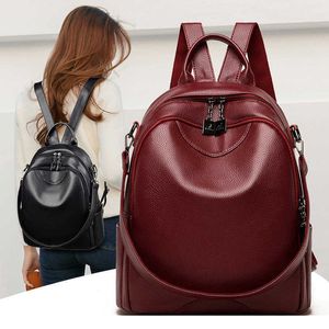 Feminino PU Couro Sólido Cor Mochila Estilo Casual Grande Capacidade Saco De Ombro Feminino Designer Simples Backbag portátil 2020 Q0528