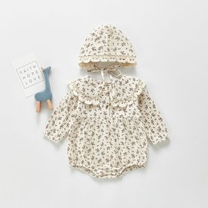 Milancel 2021 Primavera Bebê Roupas Criança Meninas Bodysuits Grande Colarinho Bebé Fato Floral Infantil Uma Peça 210317