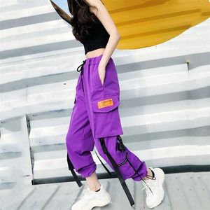 Große Taschen Cargo Hosen Frauen Hohe Taille Lose Streetwear Baggy Taktische Hosen Hip Hop Hohe Qualität Jogger 211115