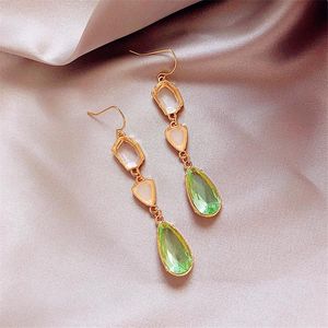 Stud Retro Olive Green Glass Earrings With Light Personality Simple Transparent Crystal Elegant Women Wear Jewelry