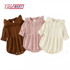 born Infant Toddler Baby Girl Warm Bodysuit Long Sleeve Knitting Solid Soft Jumpsuit Autumn Clothes s Overalls 211101