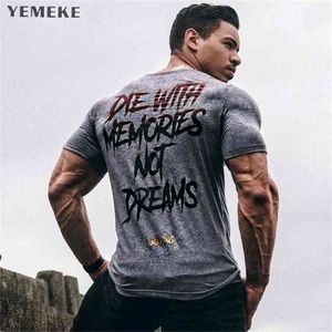 YueKe Mężczyźni Krótki Rękaw Bawełniany T-shirt Summer Casual Moda Siłownie Fitness Bodybuilding T Shirt Male Slim Teees Topy Odzież 210716