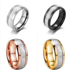 8mm Gold Color Silvery Tungsten Carbide Band Rings White Meteorite Inlay Couple Lover Wedding Engagement Ring Dome Polished Finish