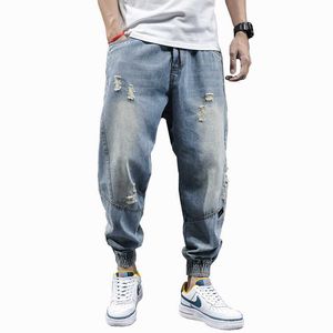 Hip hop harem jeans solida män lösa denim byxor jogger casual sweatpants mode märke man längd byxor streetwear j0119 x0621