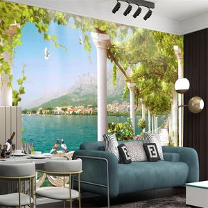 3d Modern Mural Wallpaper Green Grape Frame Promenade Beautiful Landscape Living Room Bedroom Interior Home Decor Painting Wallpapers