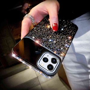 Luxuriöse Spiegel-Gradual Change Jeweled Shiny Diamond Handyhülle für iPhone 13 12 11 Pro X Xr Xs Max 7 8 Plus SE2020 Cover H1112