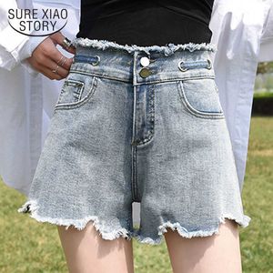 Yaz gündelik yüksek belli gevşek geniş bacaklı kot kadın Kore kısa kot pantolon femme 9516 210527