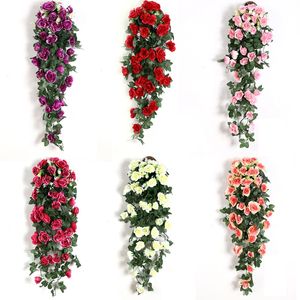 Artificial Flower Rattan Fake Plant Vine Decoration Wall Hanging Roses Home Decor Accessories Wedding Decorative Wreath WLL684