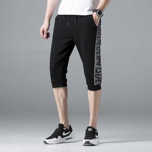 Yaz Erkek Casual Joggers Pantolon Spor Sporları Buzağı-Lenght Pantolon Erkekler Moda Harajuku Streetwear Kalem Pantolon Hombre Siyah 4XL 210601