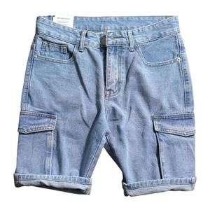 Übergroße Ankunft Verkauf Jeans Männer Zipper Fly Feste Cargo Hosen Japanische Helle Farbe Waschen Shorts Gerade Rohr Overalls 220301