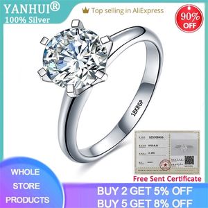 Com certificado luxo 18k branco anel de ouro original 2.0ct zirconia diamante banda de casamento prata 925 mulheres de jóias amor anel de presente x0715