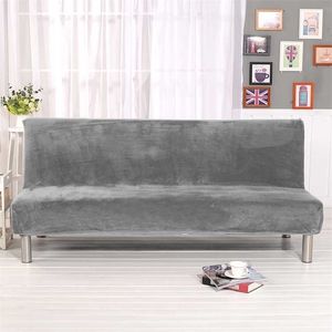 Universal storlek plysch bäddsoffa täcker armlös vikningssäte slipcover stretch s Couch protector elastic 211116