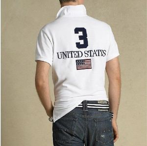 Flagg från USA: s polos lapel t-shirt Men's Big Horse Logo Short Sleeve Poloo Shirt Bomull Stor mäns T T