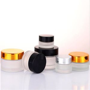 5g 10 g gefrostetes Glas Glas leere kosmetische Flasche klarer bernsteinbrauner nachfüllbarer Behälter für Gesichtscreme Lotion Lippenbalsam mit schwarzem Silbergold Deckel