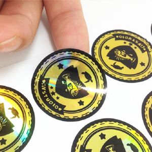 Benutzerdefinierte goldene holografische Aufkleber, gedrucktes Logo-Etikett, 2–8 cm, Regenbogendruck, Farbwechsel, 3D-Store-Name, gestalten Sie Ihr eigenes, personalisiertes Etikett