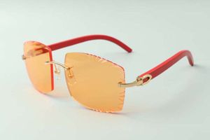 Stil Üst düzey Tasarımcılar Güneş Gözlüğü 3524022, Yüksek Kaliteli Kesme Lens Doğal Kırmızı Ahşap Gözlükler, Boyut: 58-18-135mm
