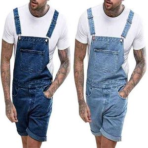 Men's Plus Size Short Overalls Dungarees Large Denim Fashion Shorts with Pocket Loose Style Jumpsuits for 210716
