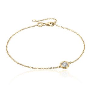 Wholale Delicado Real 14k 18k Solid Gold Bezel Set Diamond Bracelet jóias