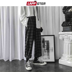 Lappster mens koreanska plaid byxor casual harem svart sweatpant chic hajuku lösa hip hop joggers 210715