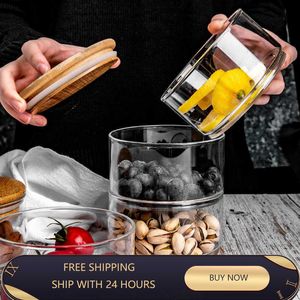 Glass Food Storage Jar Sealed Moisture-Proof Multi-Grain Container Stacked Multi-Layer Kitchen Refrigerator Fruit Salad Bowl