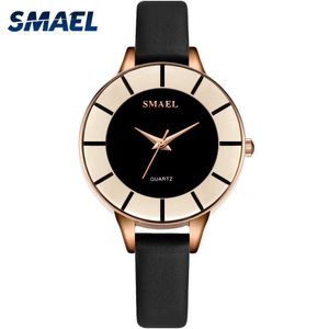 Smael Quartz Wristwatches dla kobiet Różowe Złote Panie Watch Wodoodporna Sport Kobiety Casual Skóra 1909Women Zegarki Luksusowa marka Q0524