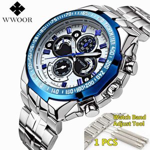 Wwoor Watch Men Top Brand Luxury Sport Mäns Stora Militär Armé Armbands Klockor Rostfritt Stål Man Klockor Relogio Masculino 210527