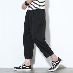 Roupa de algodão masculina de verão Respire tecido solto calças casuais tamanho grande perna larga preto / cinza calças M-5XL 210715