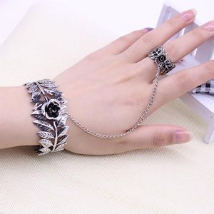 Fashion Jewelry Rose Flower Cane Lolita Bracelet Finger Ring Leaf Chain Hand For Women Bangle