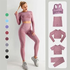 Wysoka talia Seamless Yoga Zestaw Kobiety Gym Fitness Odzież Sportowa Nosić Kobieta Trening Leggingstop Suit Training Trains W 210813