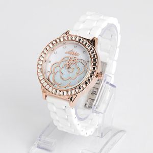 Armbandsurer Diamant-Encrusted Brand Watch Fashion Mechanical Geneva Ladies Blomma Imitation Keramik