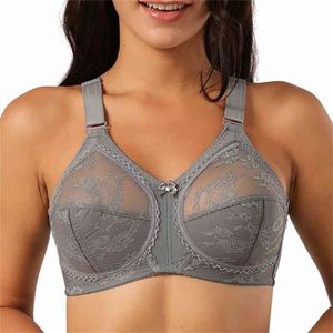 Mulher Beleza Floral Lace Bra Minimizador Figura Full Full Bosque Sem Fio Plus Tamanho 36 38 40 42 44 48 50 B C D DD E 210728