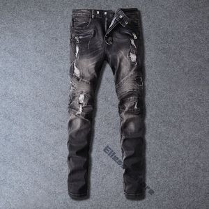 Mens Designer Jeans Distressed Ripped Biker Slim Fit Motorcycle Bikers Denim for Men s Fashion Mans Black Pants Pour Hommes ZC7K