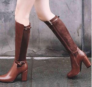 Big Sukienka Buty na Sprzedaż Rozmiar 33-43 Chunky High Heel Kolano Buty z Cane Woman Dropship Czarne Brown Women Boots