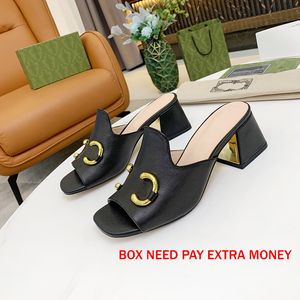 Sandaler Designer Skor Snygga Slides Heels För Kvinnor 2022 Sommar Lyx Läder Tjock Sole High Heels Sandal Party Slide Shoes 5,5cm Heel