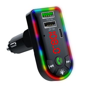 Car F7 Charger Bluetooth FM Transmitter Kit 3.1A 1.0A Dual USB Quick Charging PD Ports Adjustable Colorful Atmosphere Lights Handsfree Audio Receiver MP3 Player