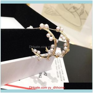 Jewelrykorean Fashion Jewelry Elegant Hand Wrapped Pearl Earrings C Gold Metallic Small Hoop For Momen Gift & Hie Drop Delivery 2021 7Feiz