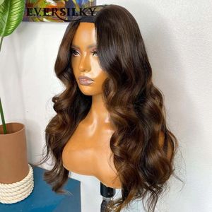 Body Wave Black Brown Ombre Machine Made U Part Peruki dla kobiet łatwy instaluj Remy Brazylijskie ludzkie peruki włosy z czekoladą Auburn w 100% nieprzetworzone wręczające się