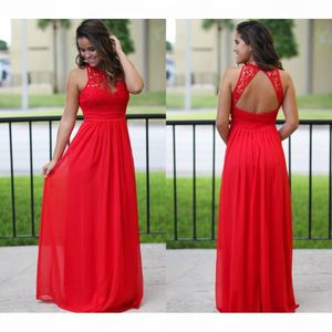 Paese 2021 rosso a linea abiti da damigella d'onore illusione maniche in chiffon in pizzo in pizzo