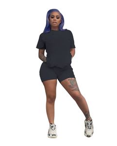 Nuovi abiti estivi Tute da jogging da donna taglie forti Tute 2XL T-shirt a maniche corte + pantaloni corti set da due pezzi abbigliamento sportivo nero tuta sportiva con stampa casual 5471