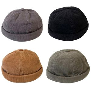 Beanie / Skull Caps Retro Mode Corduroy Cabbie Beanie Sailor Hat Outdoor Fritid Vintage Brimless Hattar med justerbar Unisex