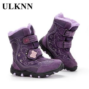 Ulknn Zimowe Buty Śniegu Dzieci Dla Baby Girl Shoes Kid's Boys Fashion Plus Velvet Ciepłe Wodoodporne Niepoślizgowe Boot TPR Purple 211227