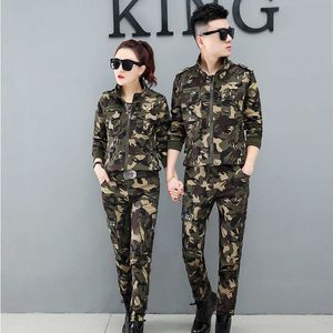 Conjunto Feminino Kvinnors Bomull Casual Camouflage Army Green Suit Män Två Piece Set Par Kläder Plus Storlek 3XL 4XL 5XL 210625