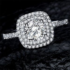 Real Sólido 925 Sterling Prata Anéis de Casamento para Mulheres Almofada de Luxo Corte 4ct Simulado Diamante Noivado Anel Dedo Jóias