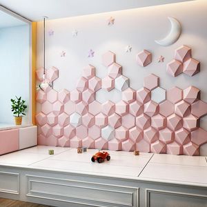 Pegatinas de pared Llegada Princesa Pink D Hexagon Cuero Paneles acústicos Soft BeaterArt Panel para el Bedroom Backgroumum Pegatina