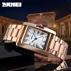 SKMEI Sレディースウォッチクロック女性ES高級ステンレススチール製アナログクォーツレリーゴFeminino Montre Femme 210616