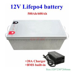 12V 500Ah 600Ah lifepo4 Lithium battery 12V BMS 4S for RV inverter Solar energy storage motor homes emergency system+20A Charger