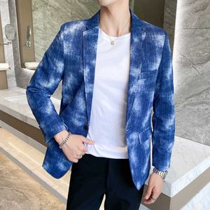 Moda Homens Blazers Tie Tye Casual Vestido Casaco Slim Fit Terno Casaco Business Blazer Masculino Streetwear Roupas Sociais 210527